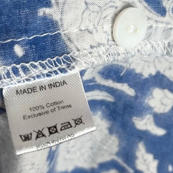 Marea Puff Sleeve Button Up Blouse Womens Small Blue Floral Block Print Cotton - Picture 8 of 8